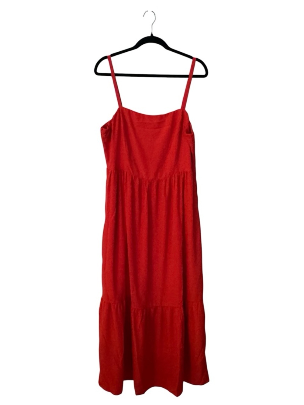 Nine Britton Women’s Red Square Neck Spaghetti Strap Tiered Maxi Dress Sz XL NWT